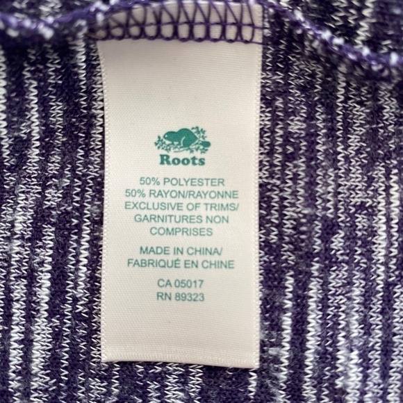 Roots slub knit purple and white cowl neck pull over drawstring waist size L - Picture 9 of 9